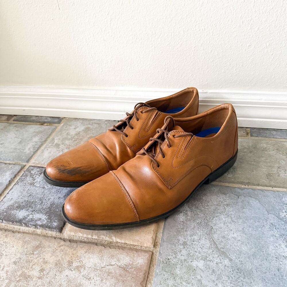 Clarks Mens Cap Toe Oxford Dress Shoes Brown Leather Comfort Size 15